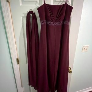 Bridesmaid dress cranberry long chiffon style beaded bodice